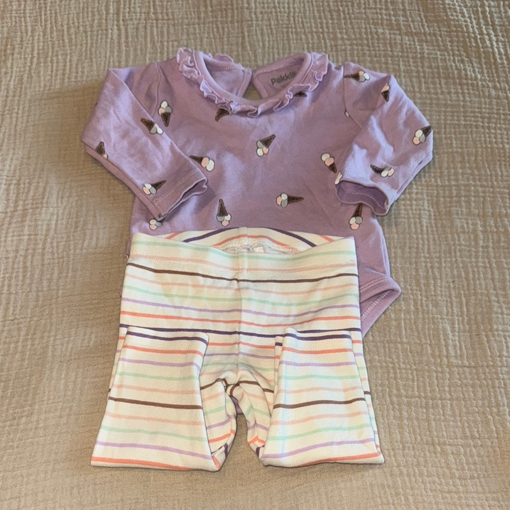 Purple Bodysuit and Striped Pants Set